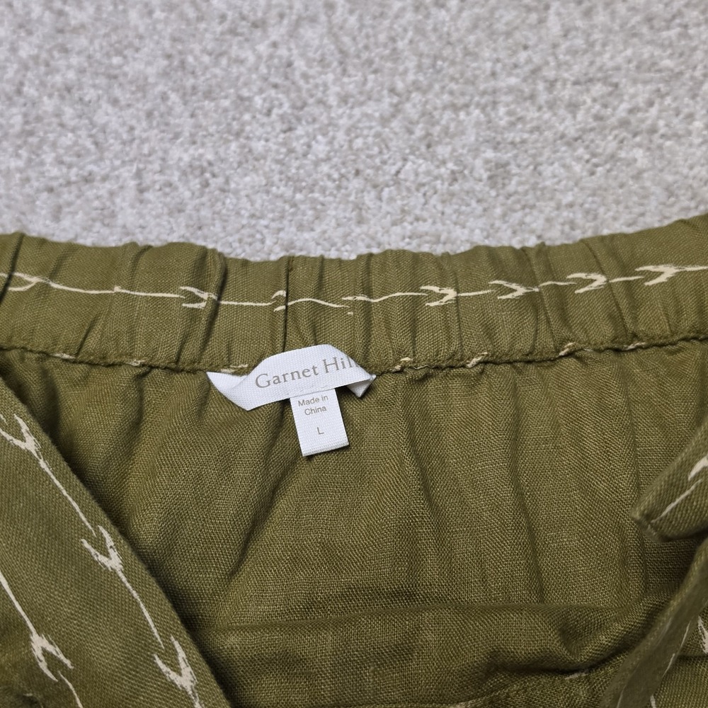 Garnet Hill Kona 100% Linen Patterned Skirt Women's Sz L Green/Brown Boho Artsy - Picture 7 of 10